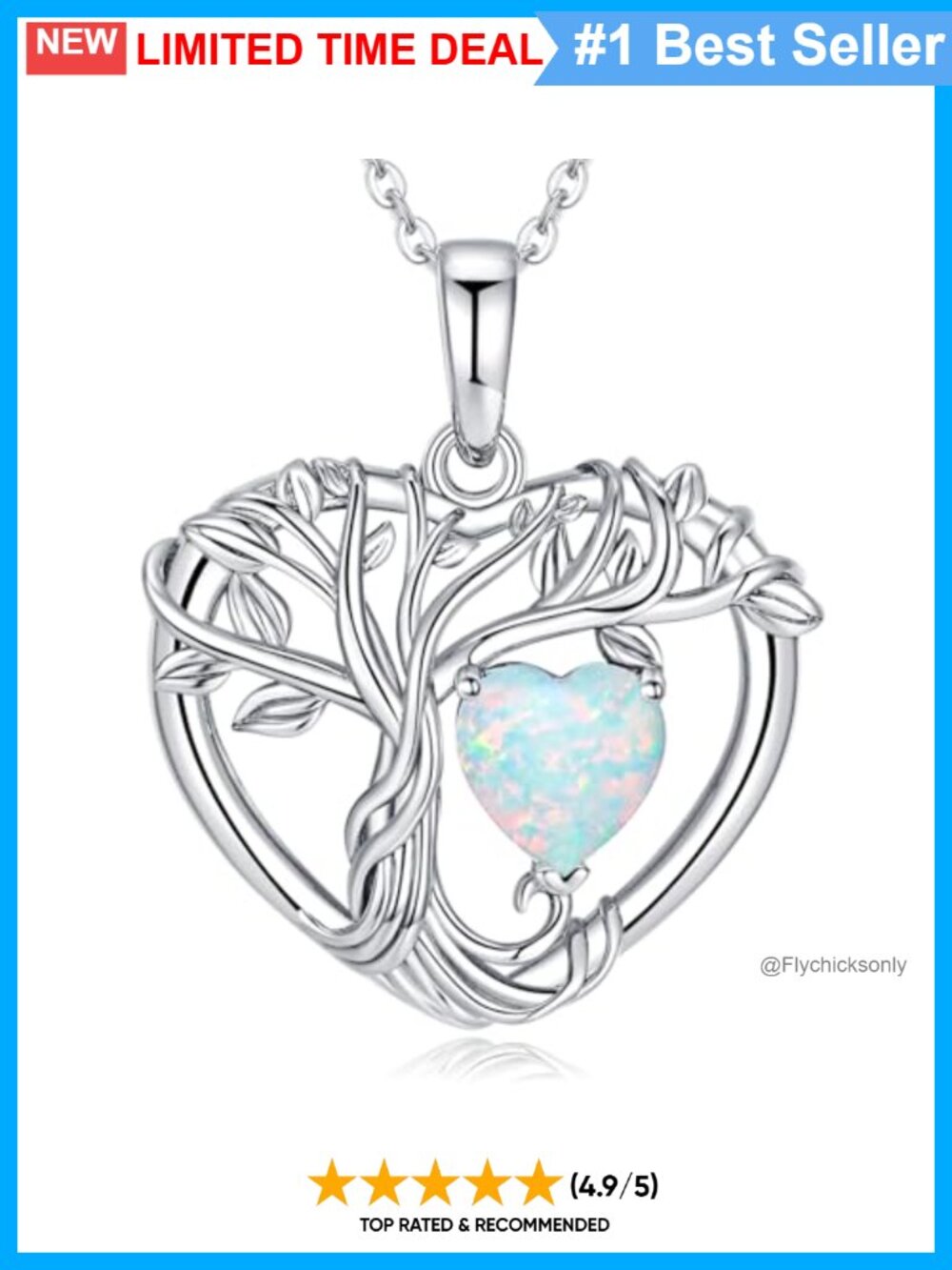 925 Sterling Silver Tree of Life Necklace Heart Created White Opal Pendant